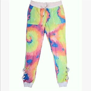 Tie Dye Sweatpants Multi Color Neon Lace Up